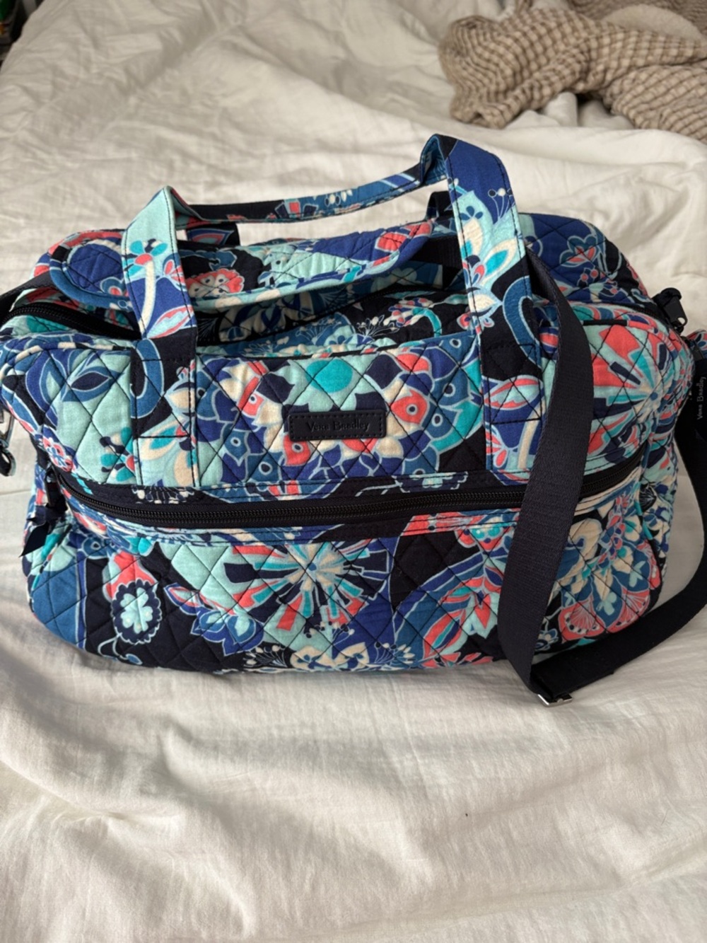 Vera Bradley Quilted Floral Weekend Travel Bag - Navy, Aqua & Coral